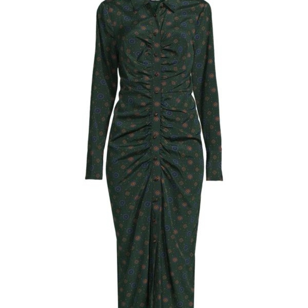 Mesika Stretch Silk Blend Ruched Midi Dress
